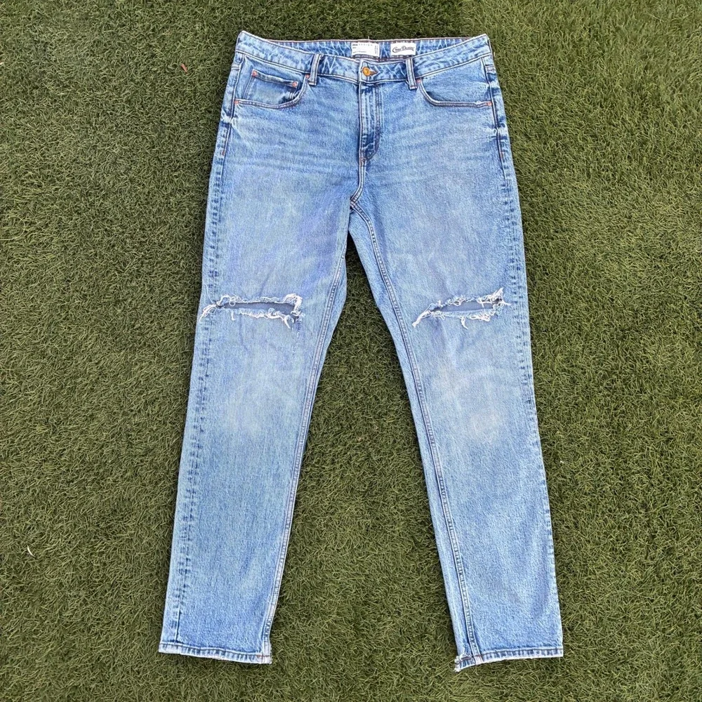 Asos Slim Mens 36x32 Distressed Knee Light Wash Denim Jeans Faded Y2K Slim Faded